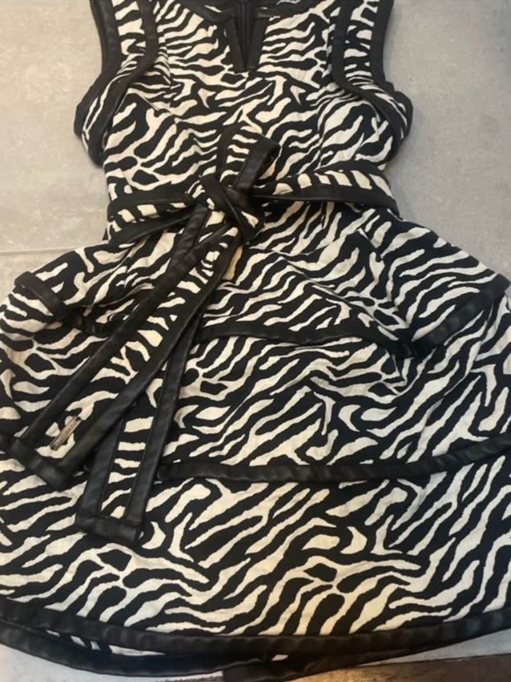 DSQUARED2 Black & White Zebra Print Mini Dress with Waist Tie